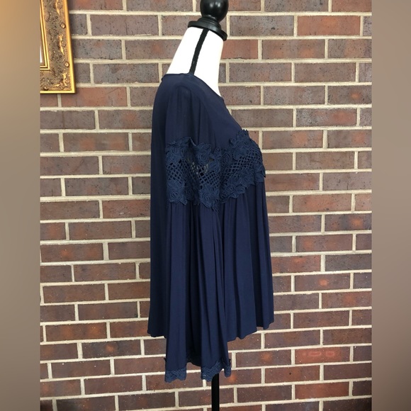 Lumie Brand Empire Rich Blue Blouse Swing Top Lace Embroidery Neiman Marcus Sz M - Picture 4 of 14